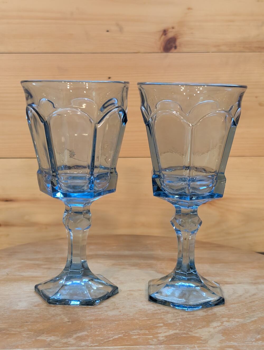 Vintage Fostoria “Virginia” Light Blue Goblets (Set of 2) - 7" - Set of 2